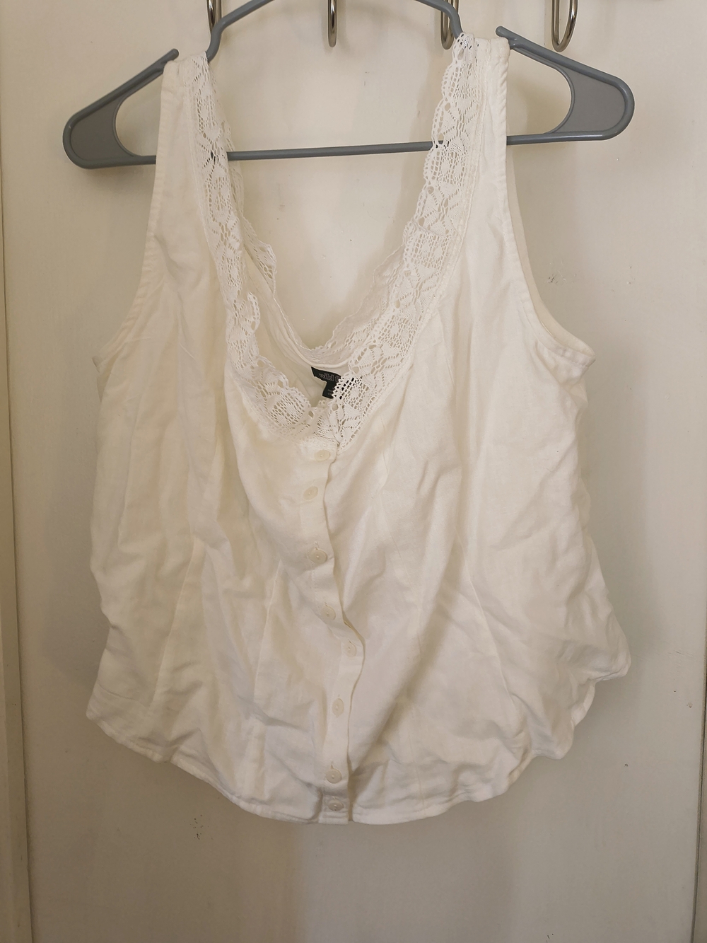 wild fable White Lace-Trim Button Front Tank